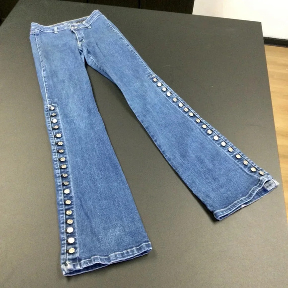 Vintage Women's Contem 1@ Jeans, Size 27, Blue with silver buttons on each side - Picture 1 of 12